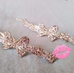 Vintage hair pin/slide set - champagne crystals
